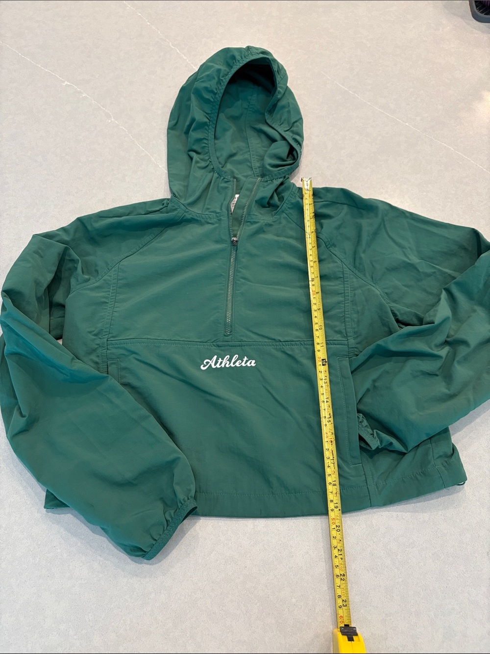 Athleta Dark Green Hooded Half-Zip Pullover Jacket